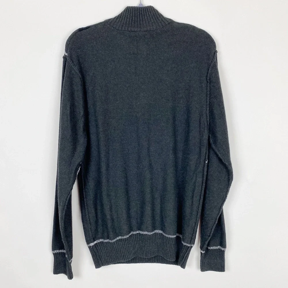 BKE Argyle Quarter Zip Cotton Knit Pullover Sweater Mens Large Charcoal Grey